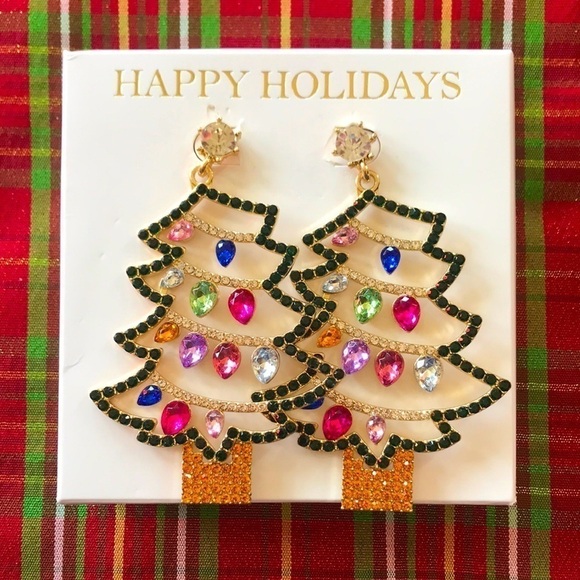 Brand New Colorful Rhinestone Christmas Tree Dangling Earrings - Picture 8 of 8